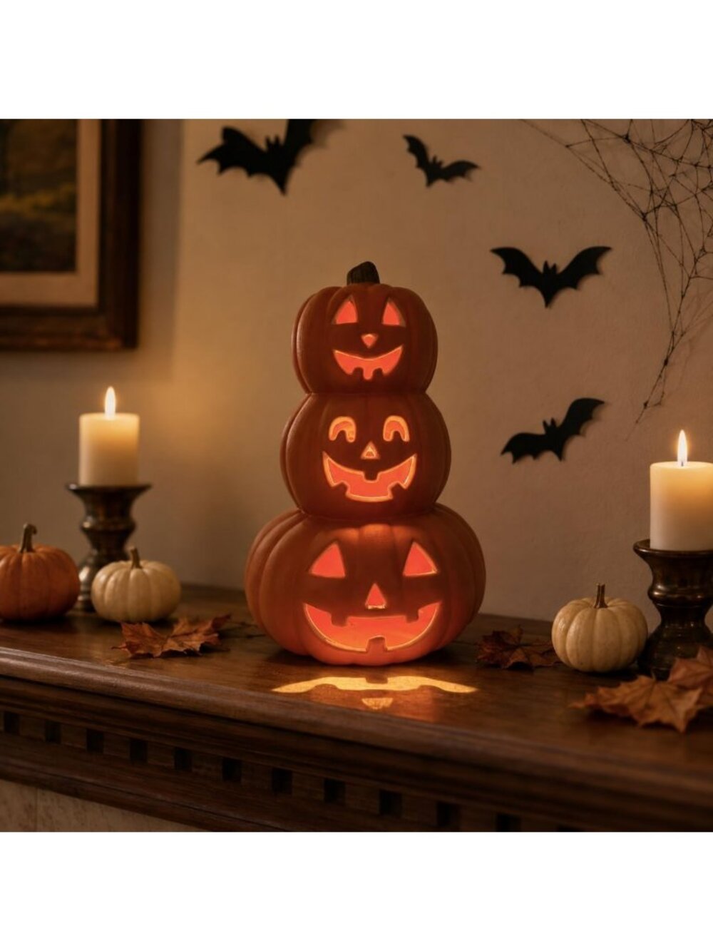 Stacked Jack-O’-Lantern Pumpkin Decoration – 3-Tier Light-Up Halloween Gourd